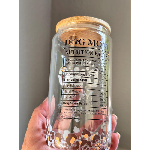 Dog Mom Glass Cup with Bamboo Lid & Straw | 16oz Iced Coffee Cup. Ship fast!