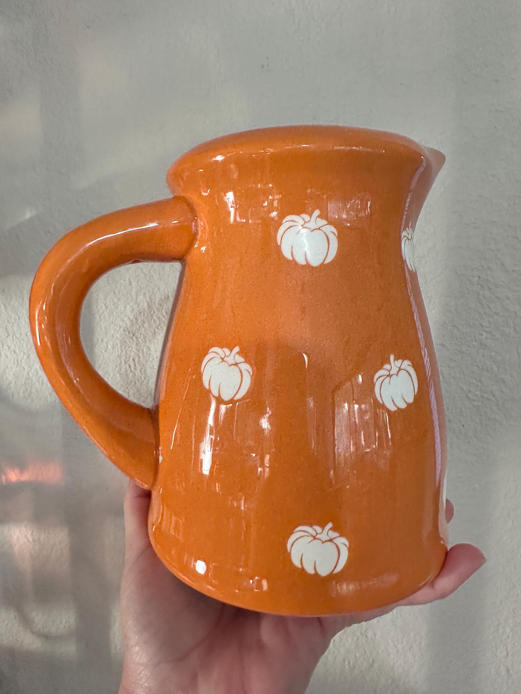 Terramoto Ceramic Orange Pitcher with White Pumpkins – Autumn Fall Decor. Ship Fast!