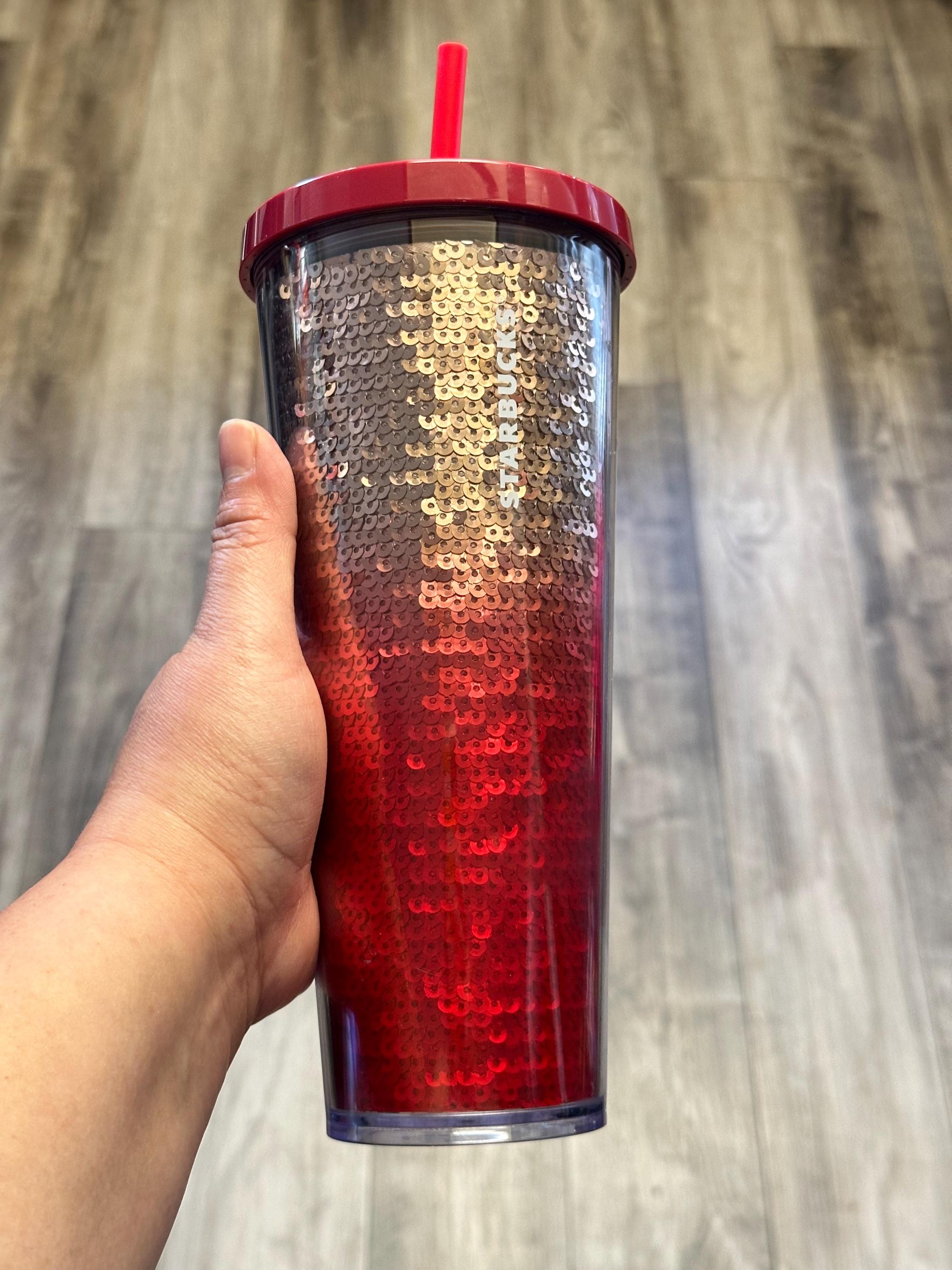 Starbucks 2018 Red Ombre Sequin Tumbler 24 oz Cold Cup