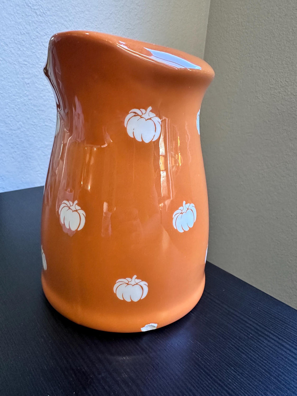 Terramoto Ceramic Orange Pitcher with White Pumpkins – Autumn Fall Decor. Ship Fast!