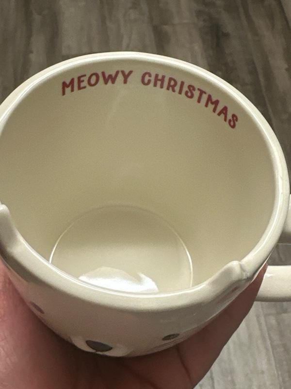 Meowy Christmas Cat Mug 16oz Stoneware With Ears Wondershop 2024 New. Ship fast!