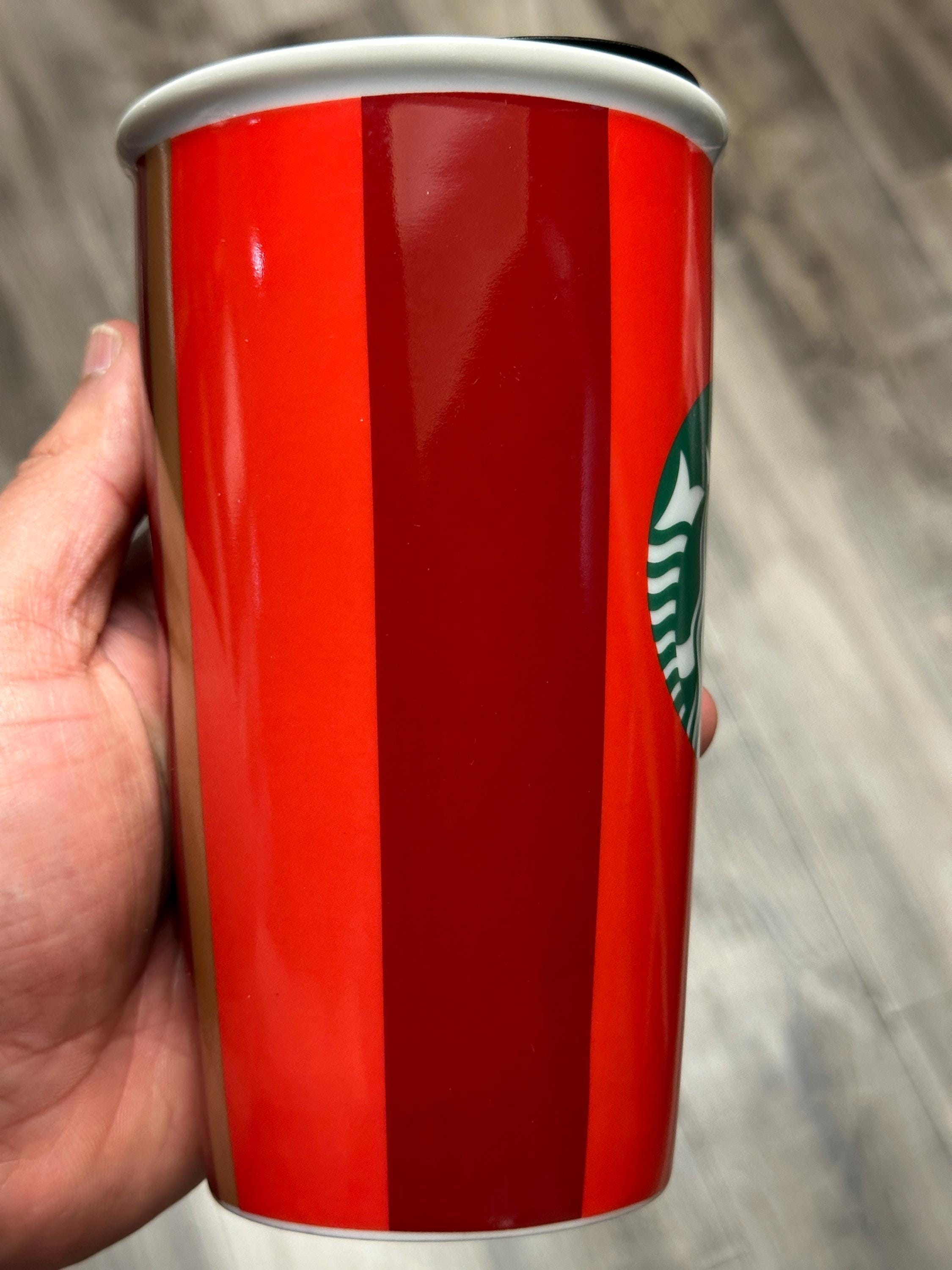 Starbucks Holiday Red & White Striped Ceramic Travel Tumbler 12oz – Ship fast!