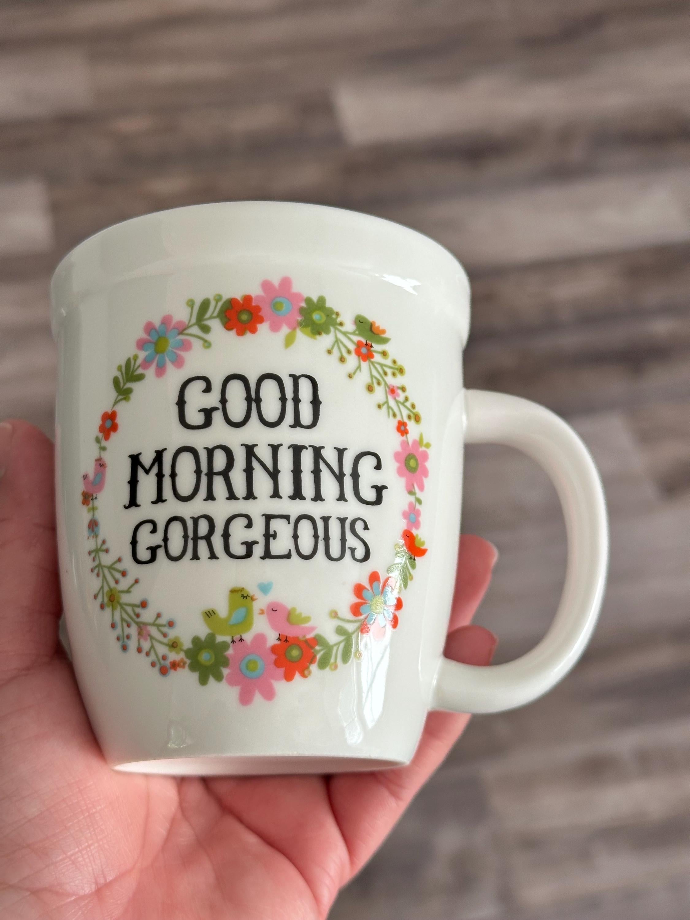 Floral "Good Morning" 14oz Coffee Mug – Bright Floral Design