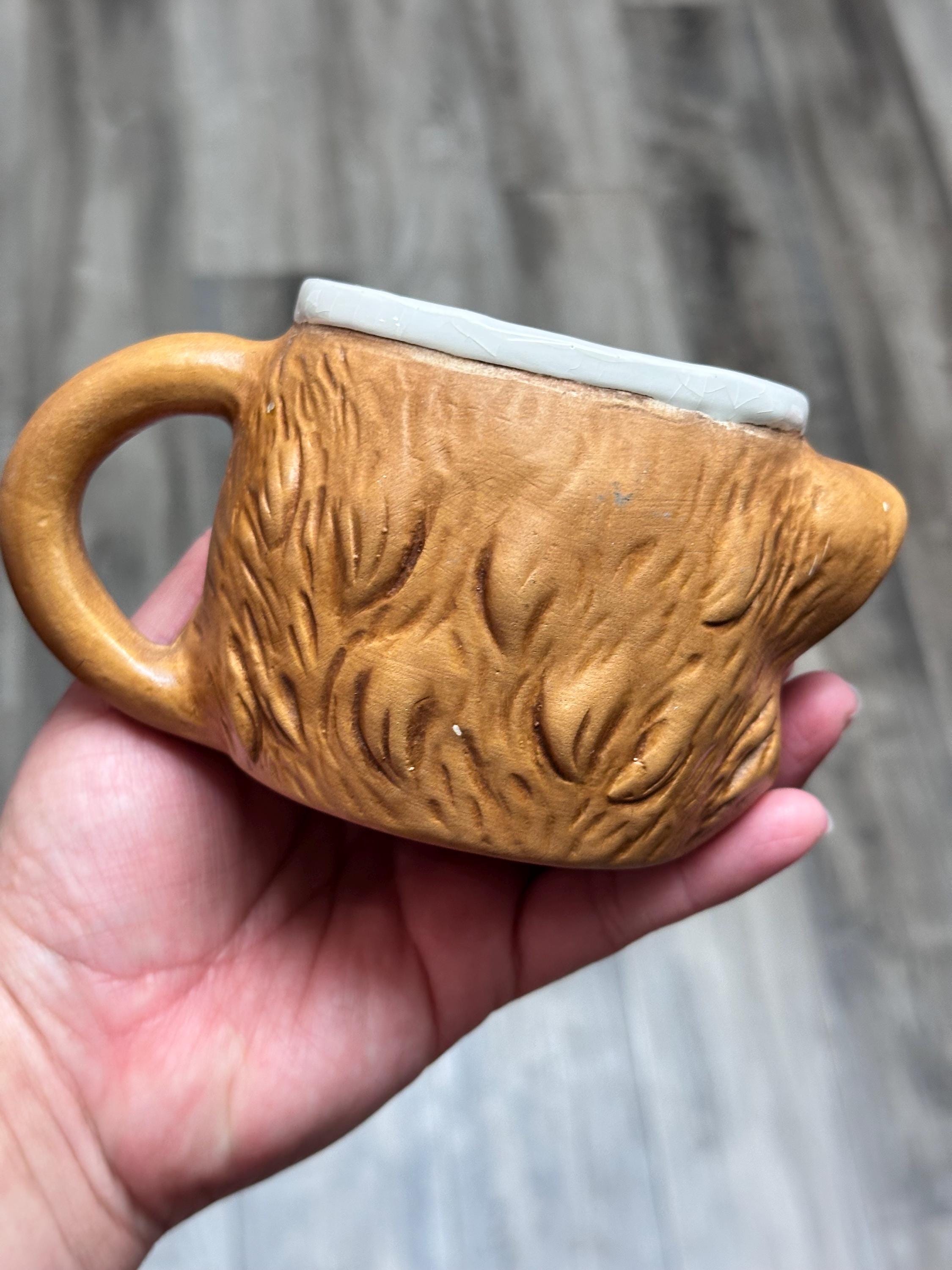 Brown Handprinted 3D animal Mug 10 oz Ceramic Coffee Cup. Ship Fast!