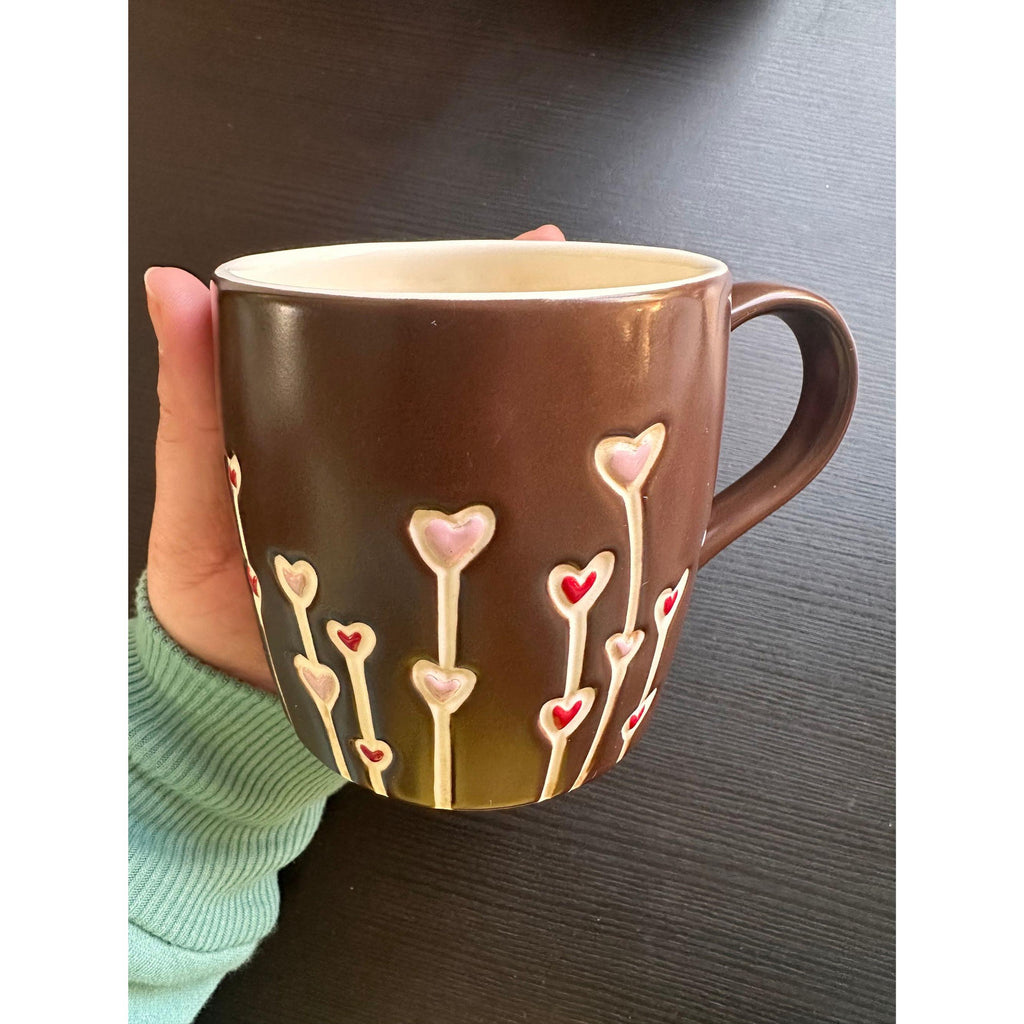 Starbucks Embossed Heart Coffee Mug Brown Pink cup. Ship Fast!