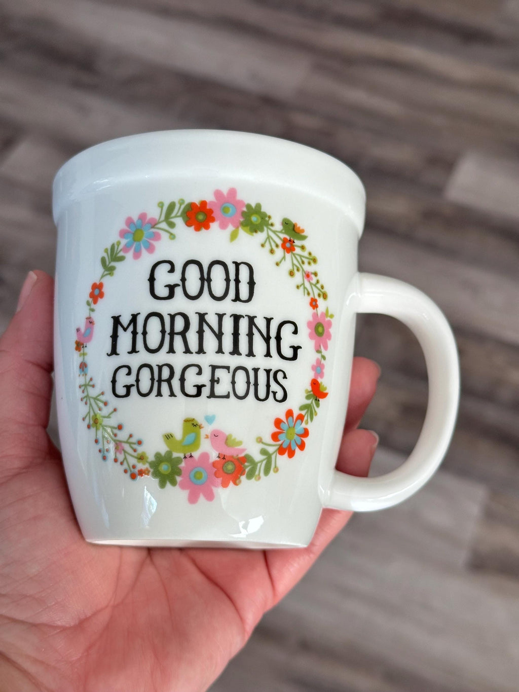 Floral "Good Morning" 14oz Coffee Mug – Bright Floral Design