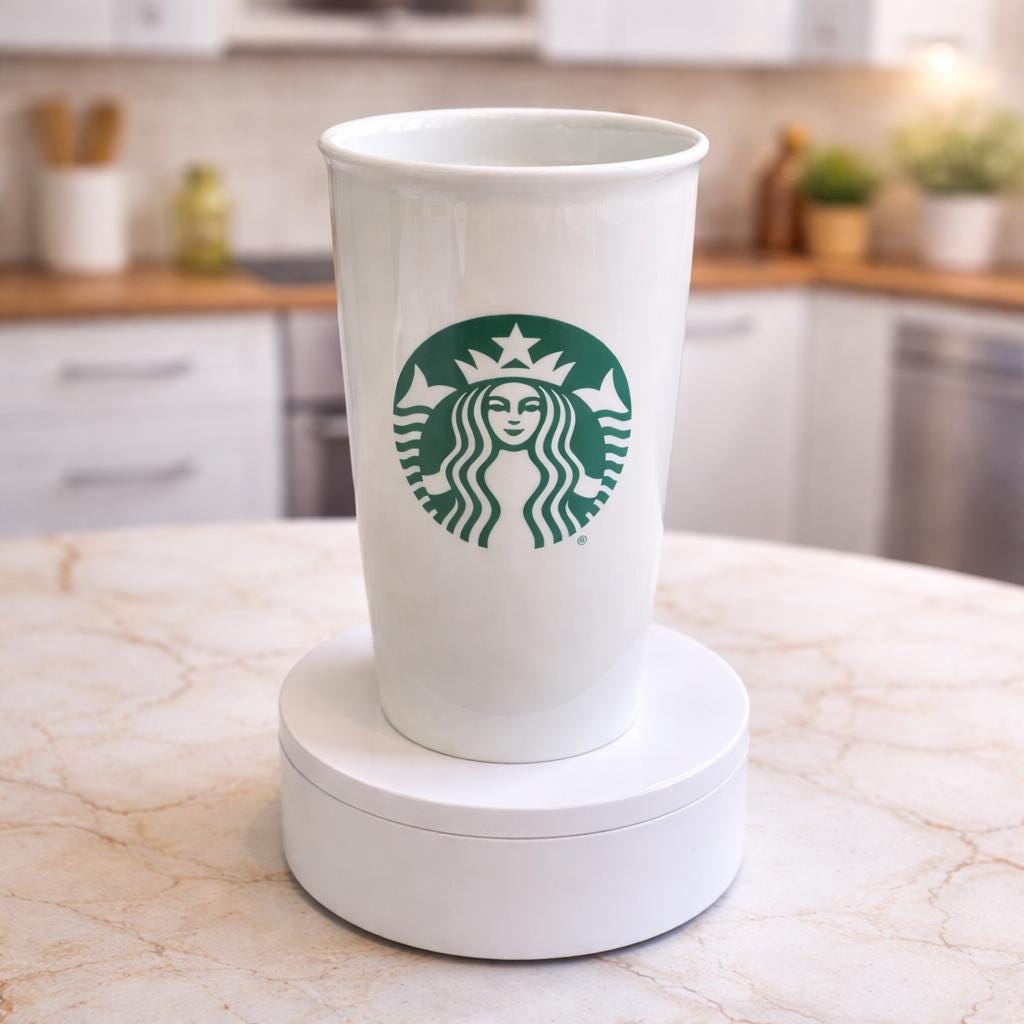 Starbucks Classic Ceramic Tumbler 12oz White Green Siren Mug 2016 EUC | Little Joy Market