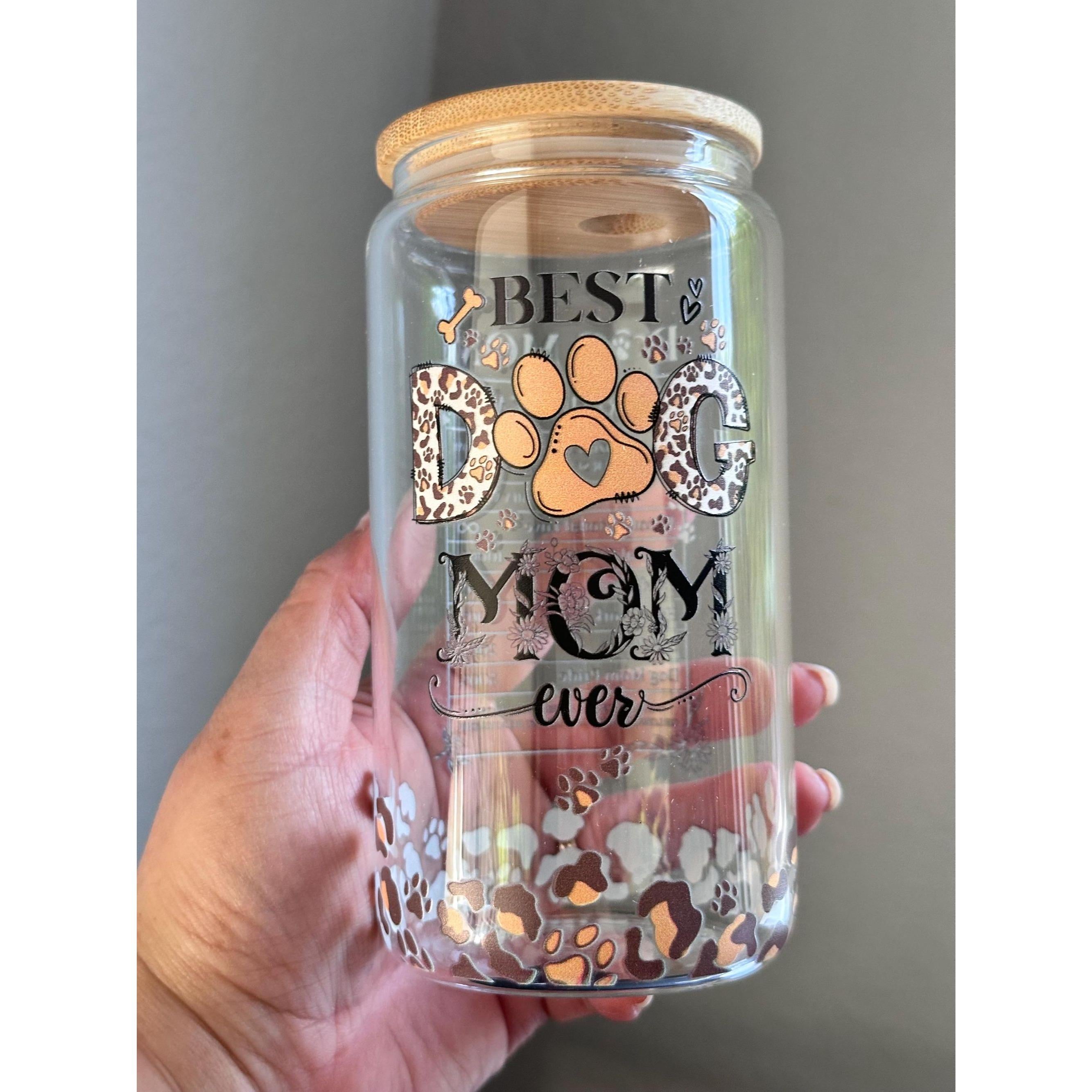 Dog Mom Glass Cup with Bamboo Lid & Straw | 16oz Iced Coffee Cup. Ship fast!