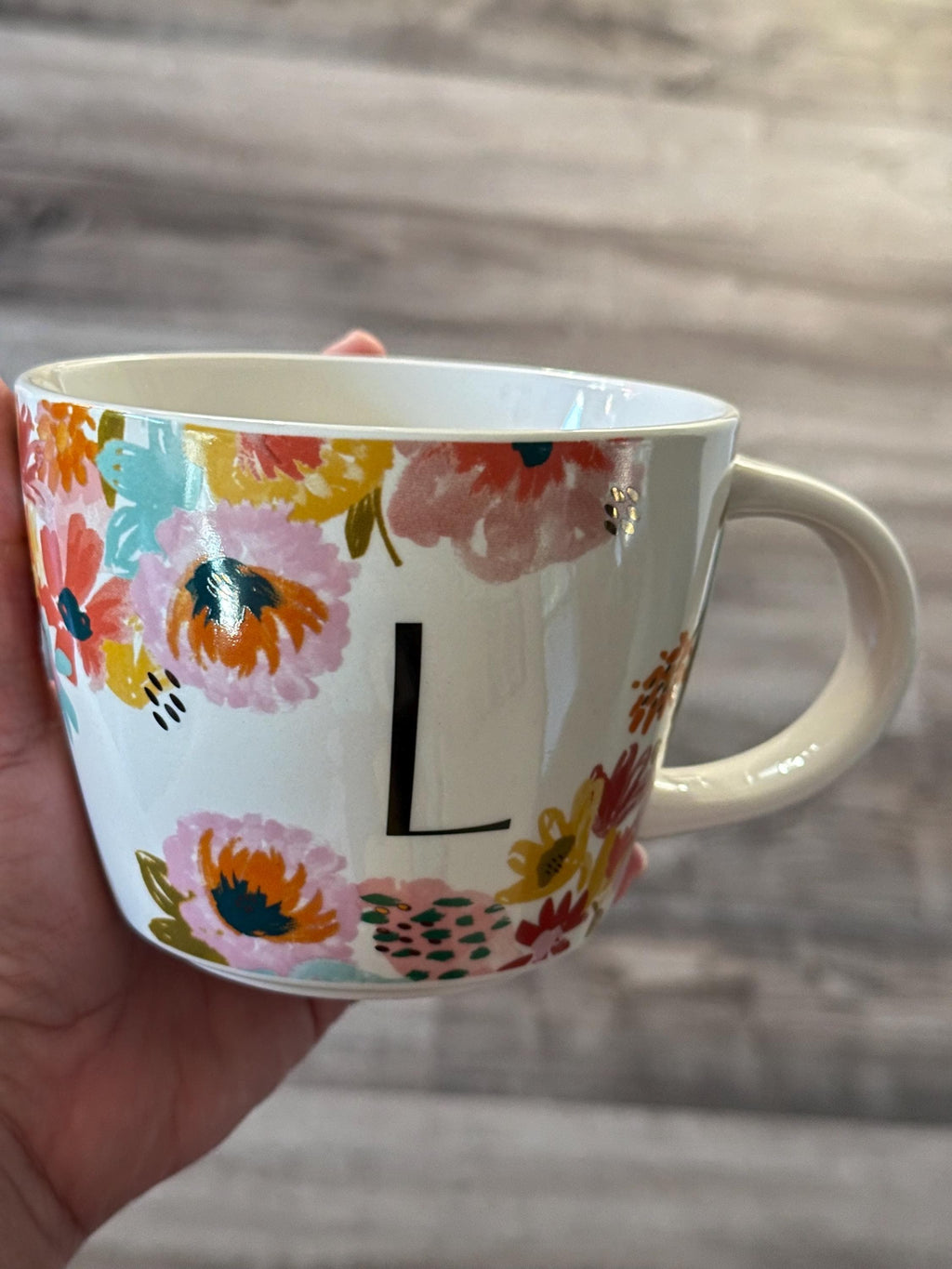 Floral Monogram Mug Letter L 16oz Stoneware. Ship Fast!