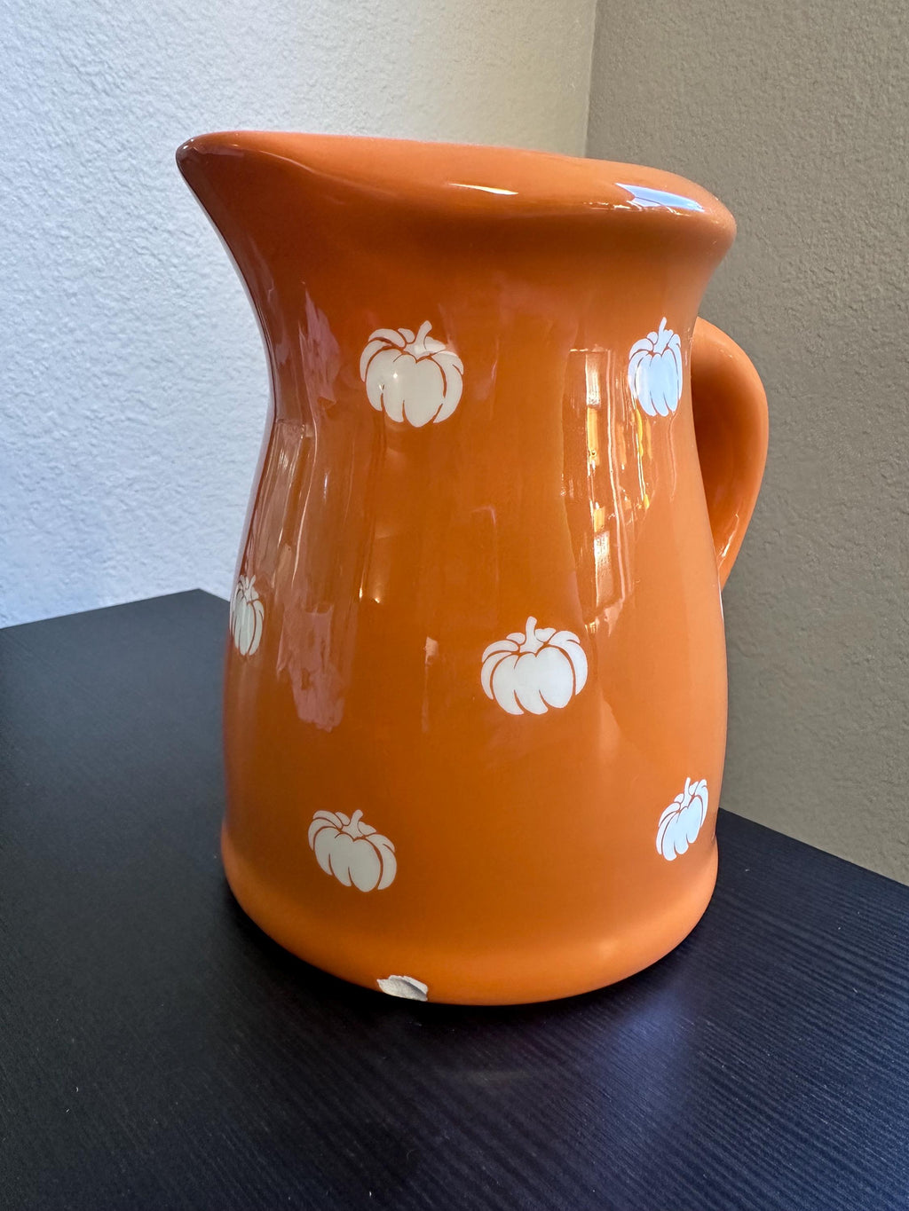 Terramoto Ceramic Orange Pitcher with White Pumpkins – Autumn Fall Decor. Ship Fast!