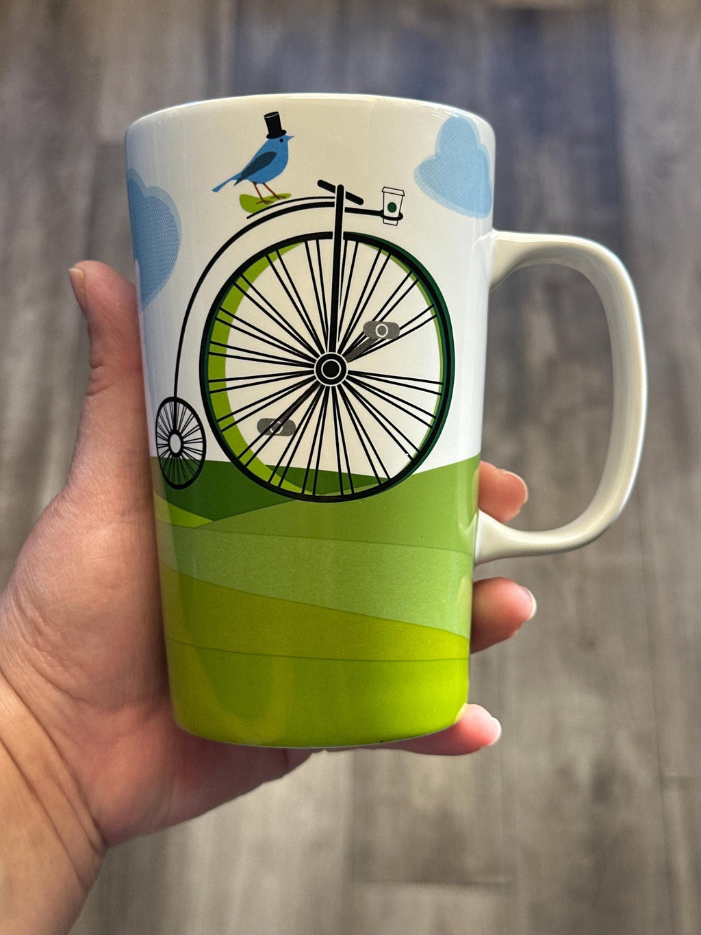Starbucks Vintage Penny Farthing Bicycle & Blue Bird Tall 16oz Mug. EUC | Little Joy Market