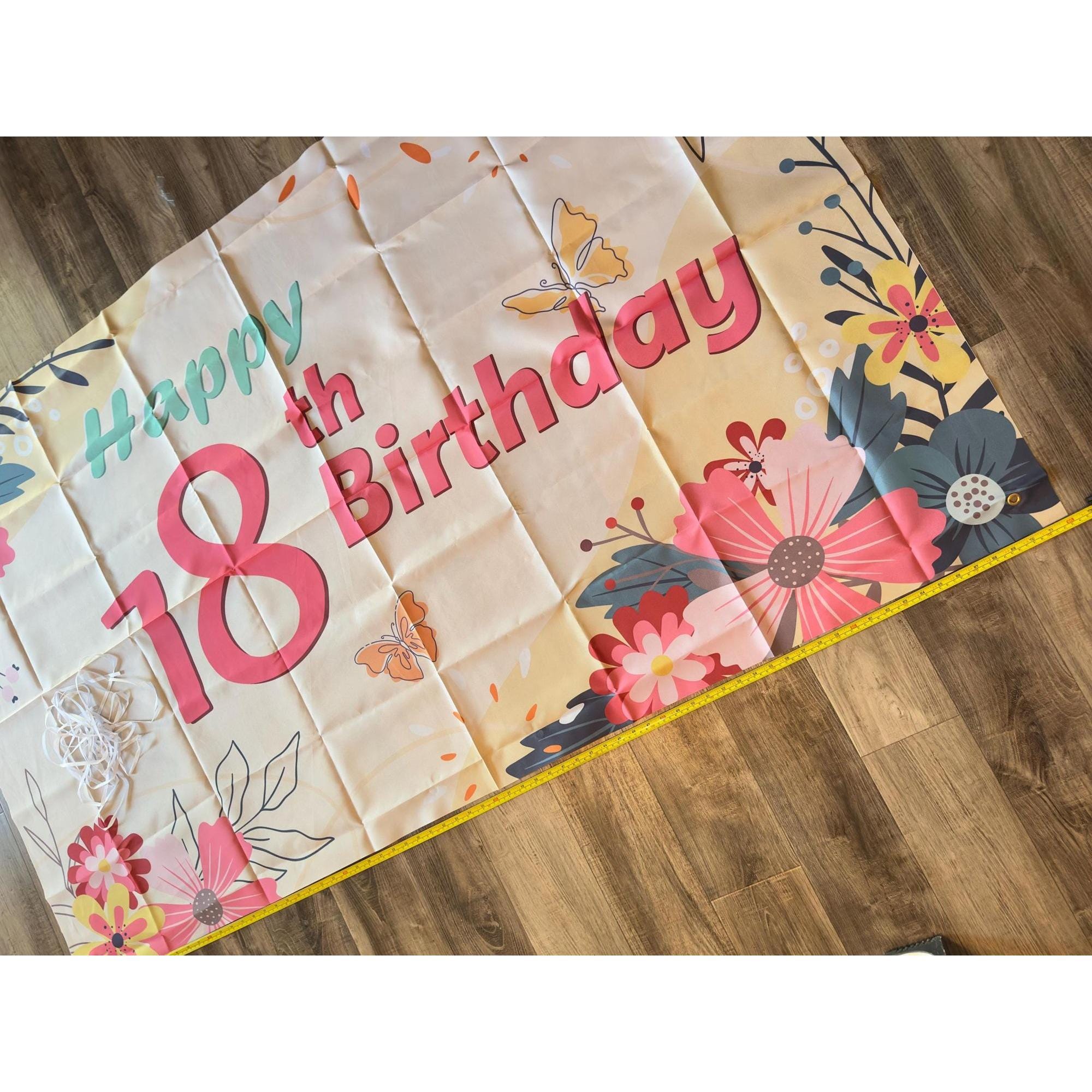 Pink Floral 18th Birthday Backdrop Banner (72x42"). Ship fast!