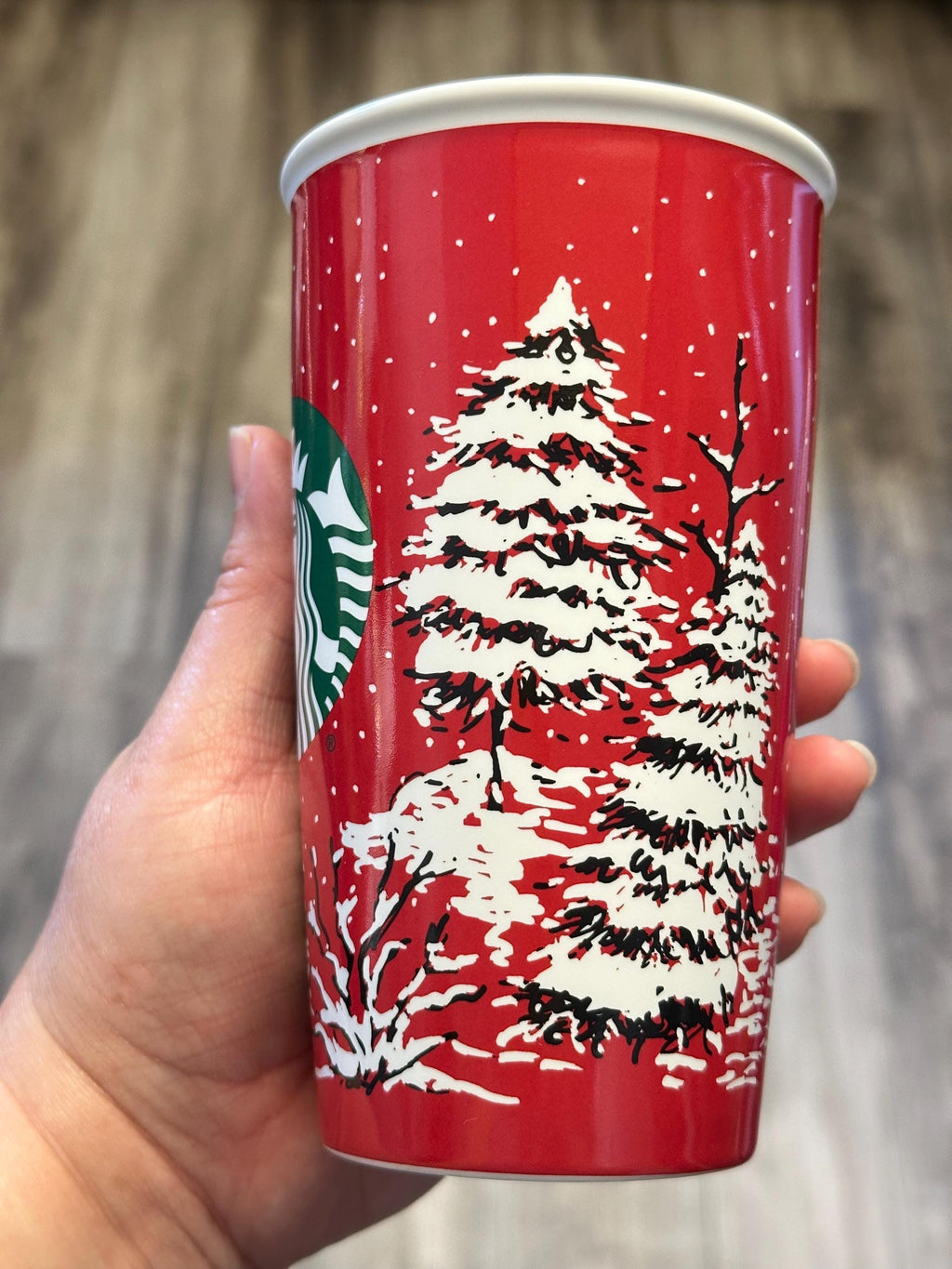 Starbucks Holiday Double Wall Traveler Cup Red Pine Trees 12 oz. Ship Fast!