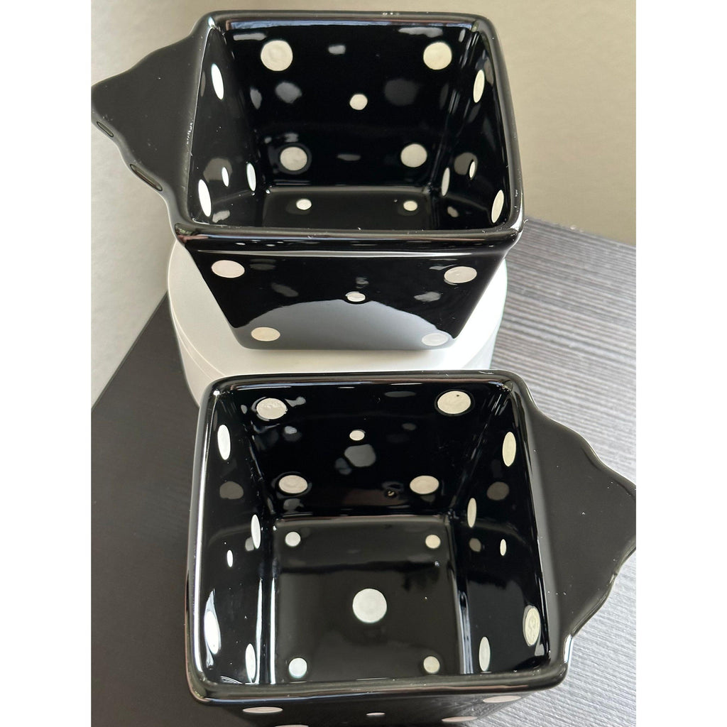 Set of 2 stylish black polka dot ovenware bowls (10 oz) by Temptations