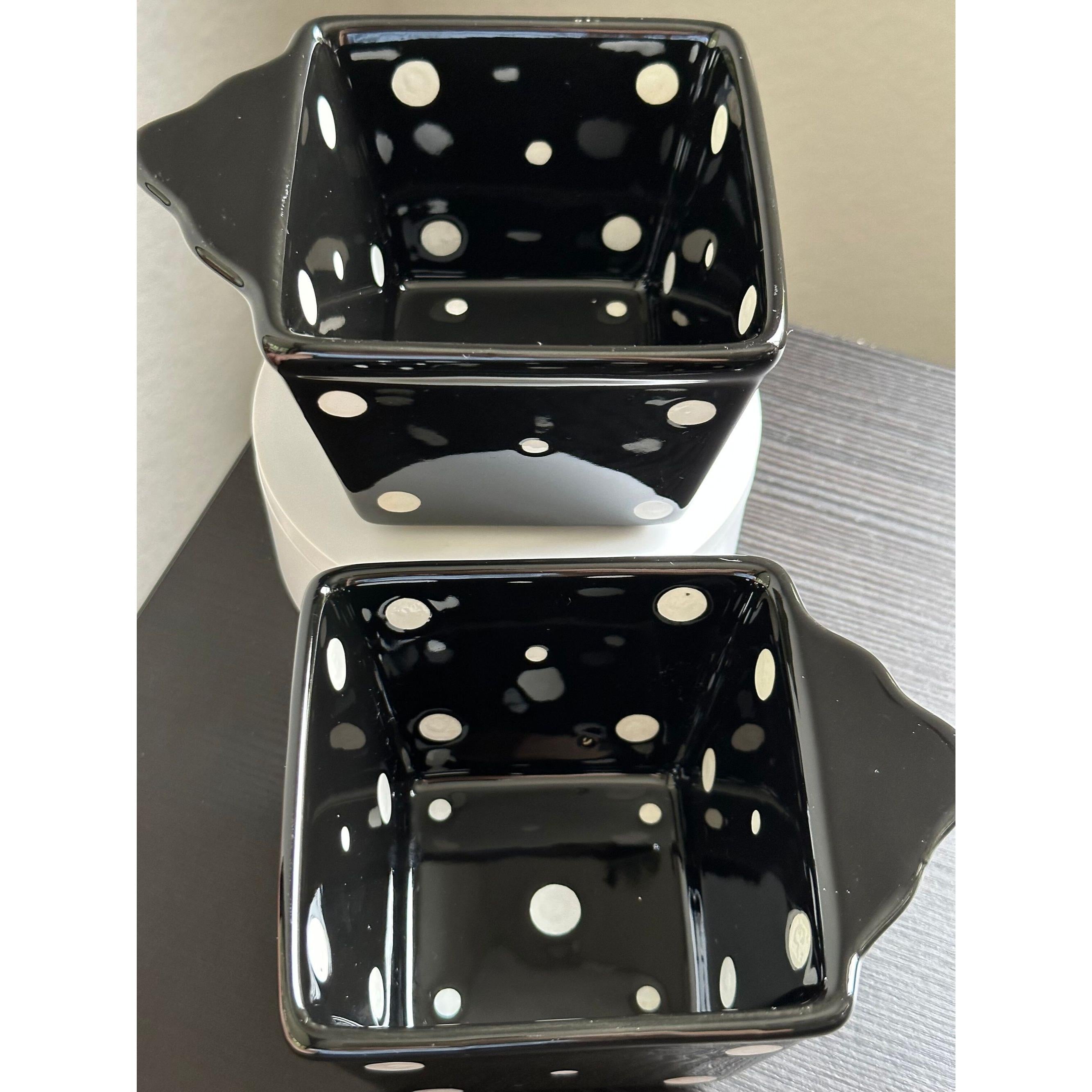 Set of 2 stylish black polka dot ovenware bowls (10 oz) by Temptations