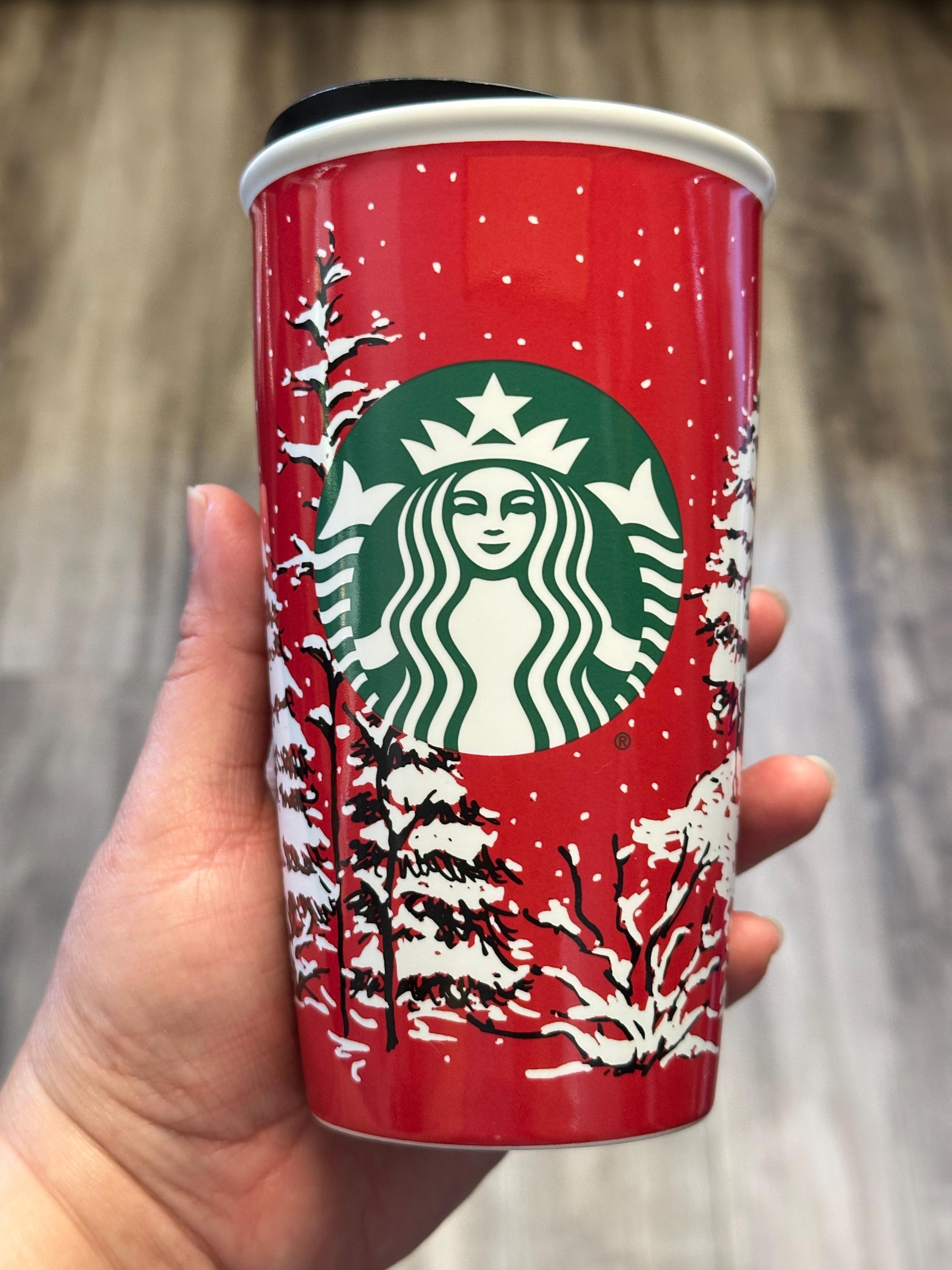 Starbucks Holiday Double Wall Traveler Cup Red Pine Trees 12 oz. Ship Fast! | Little Joy Market