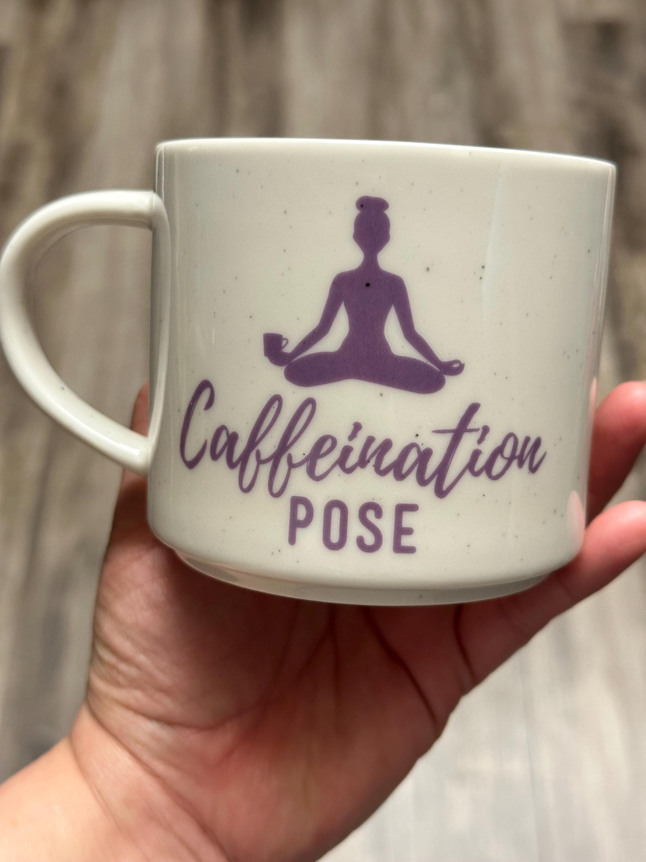 Caffeination Pose Mug 14 oz White and Purple – New. Ship Fast!
