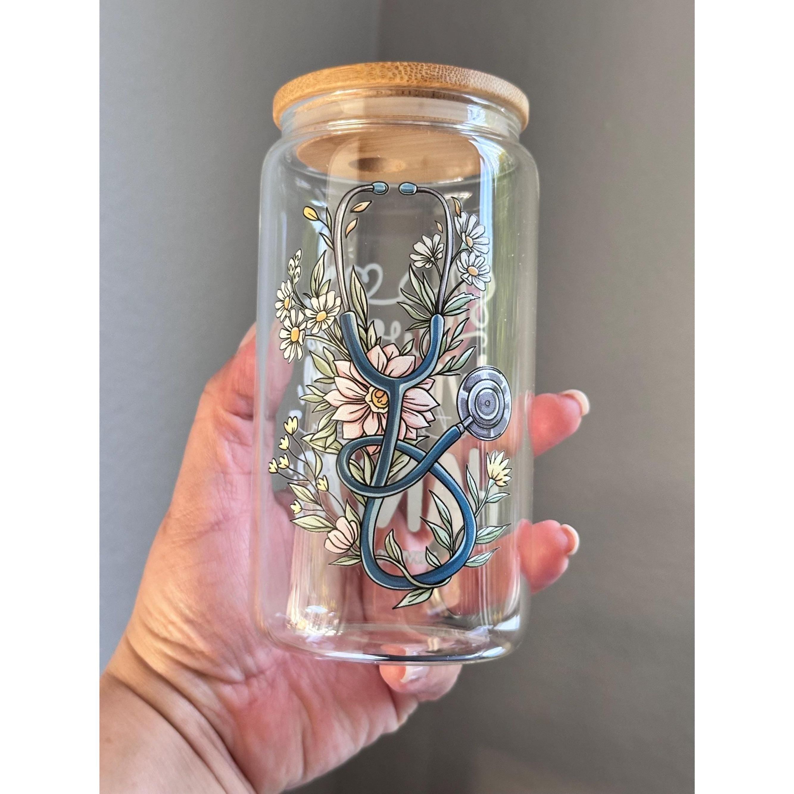 16oz glass cup with lid & straw – “She works willingly with her hands”. Ship fast!