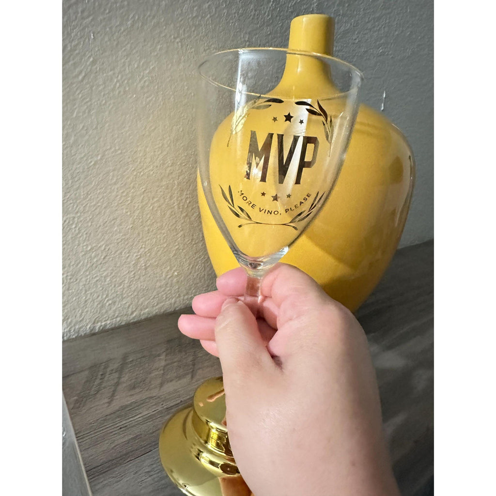 More Vino Please Wine Glass | Gold Base, Funny Wine Lover Gift. Ship Fast!