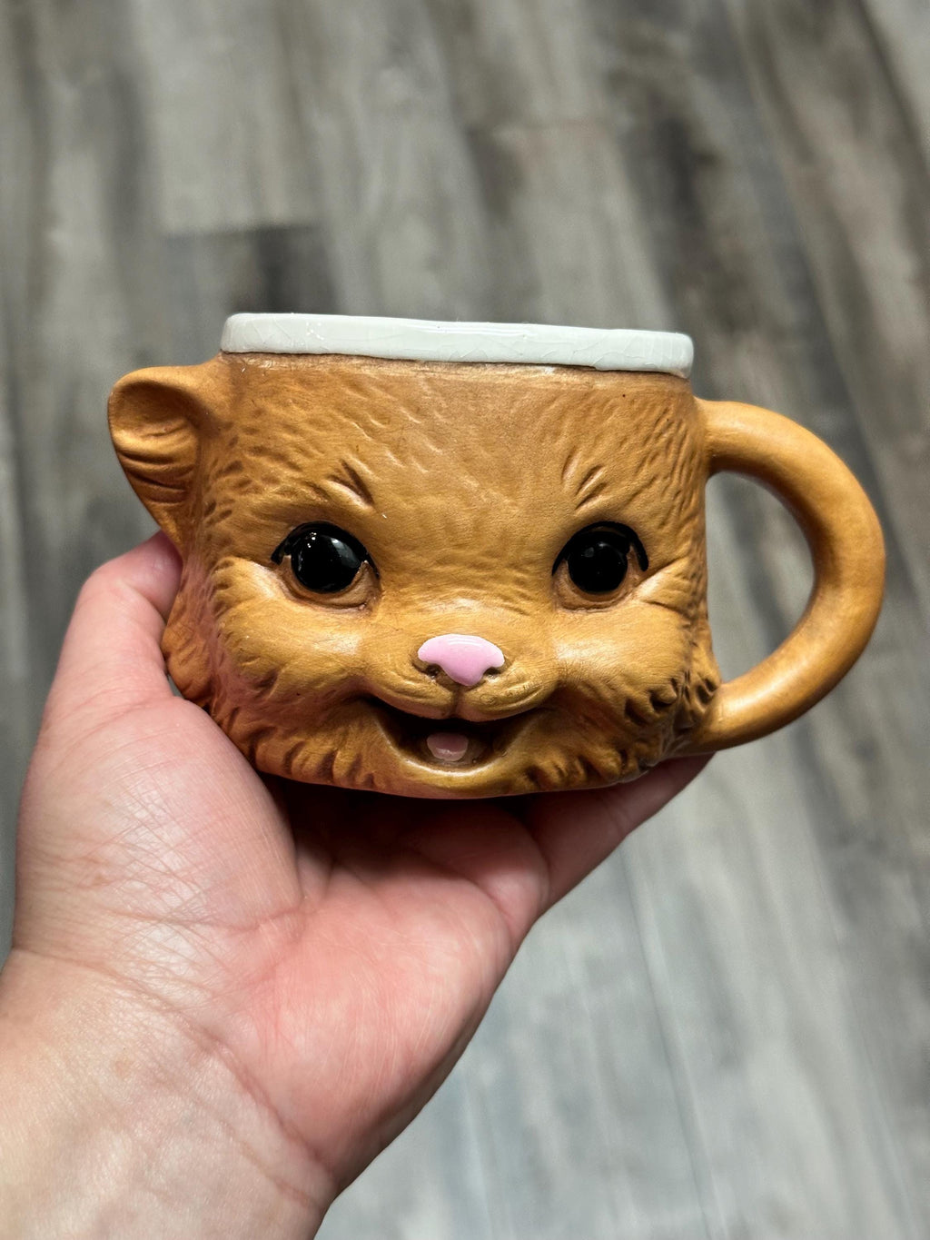 Brown Handprinted 3D animal Mug 10 oz Ceramic Coffee Cup. Ship Fast!