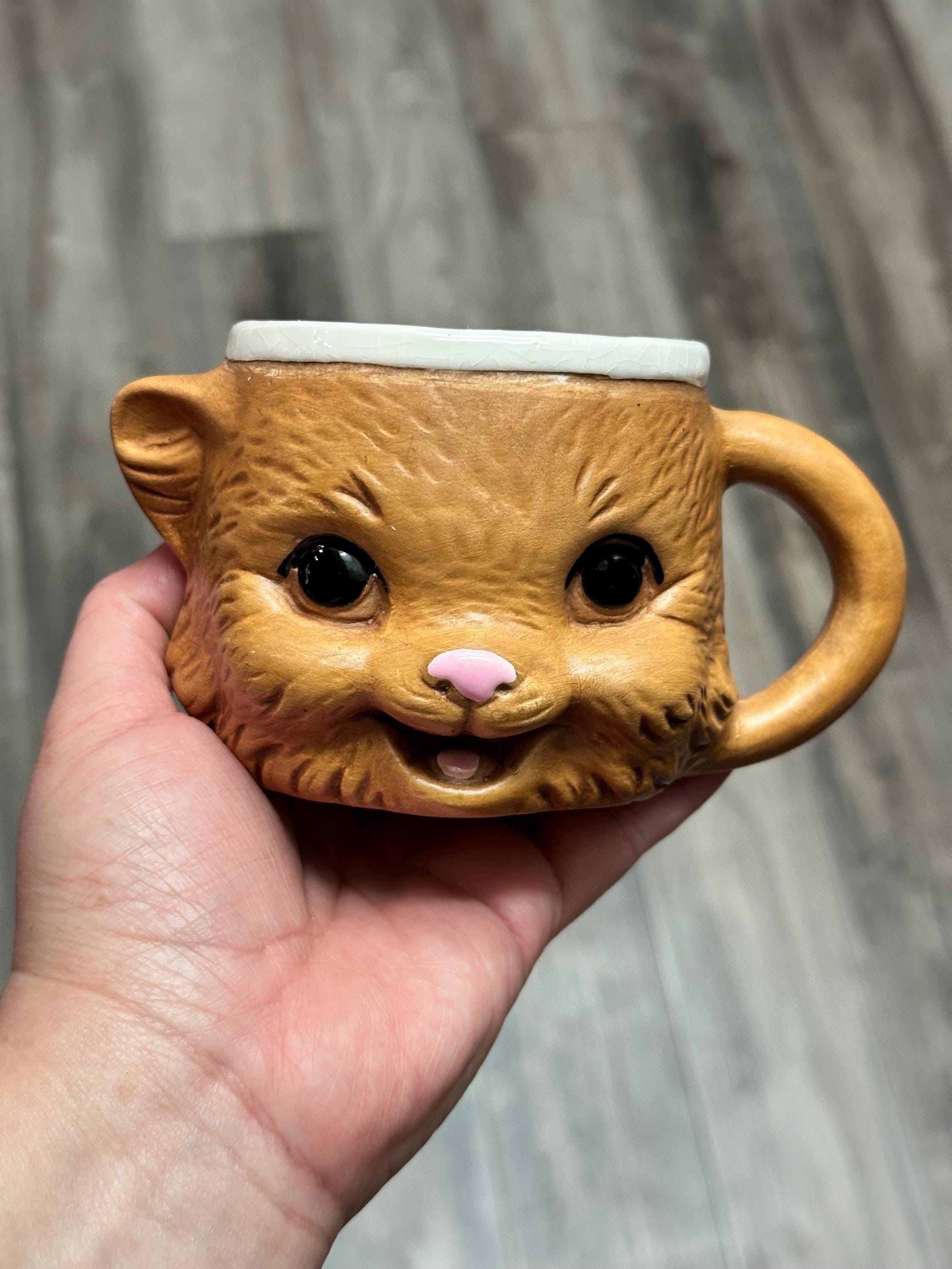 Brown Handprinted 3D animal Mug 10 oz Ceramic Coffee Cup. Ship Fast!