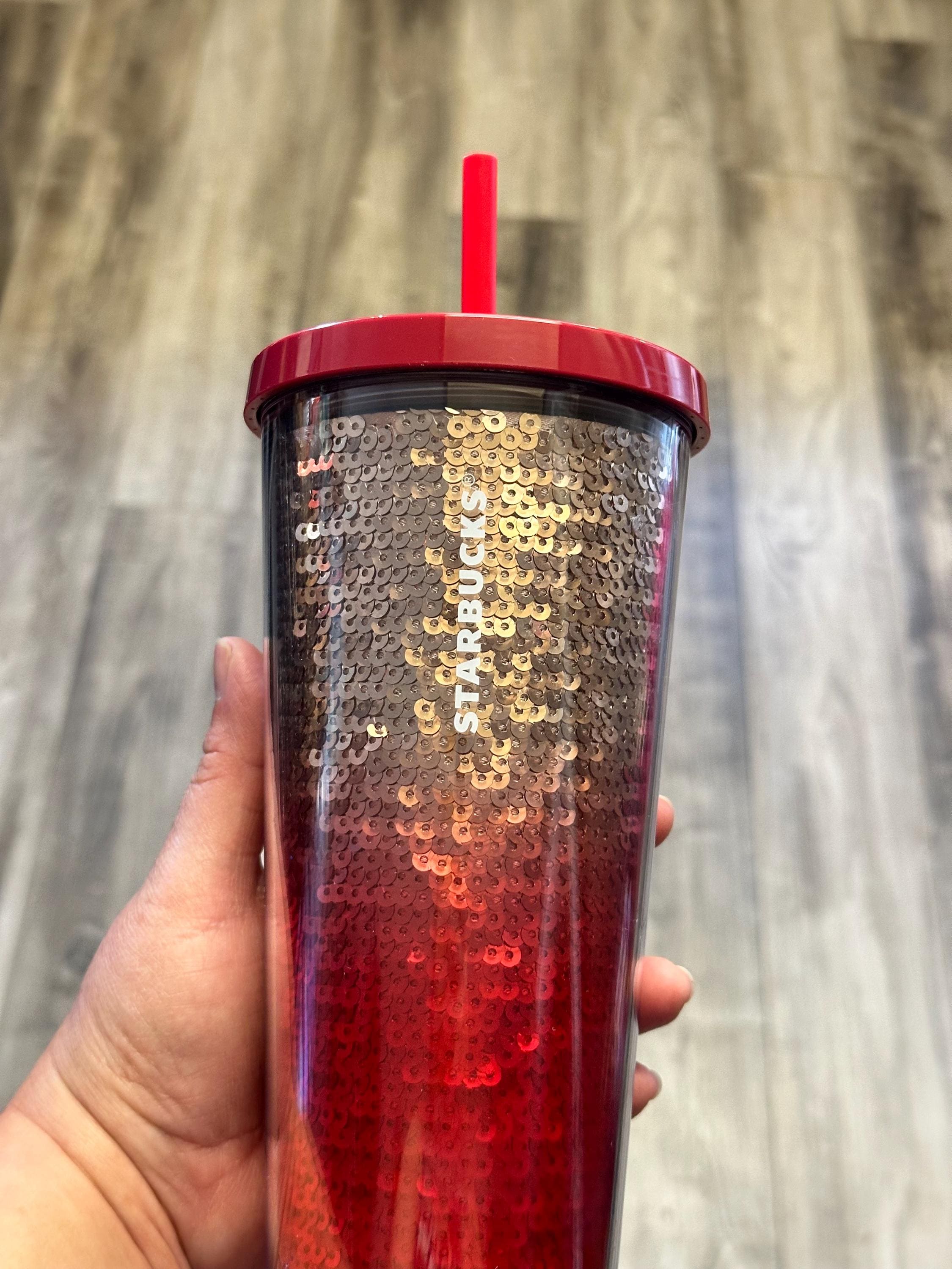Starbucks 2018 Red Ombre Sequin Tumbler 24 oz Cold Cup