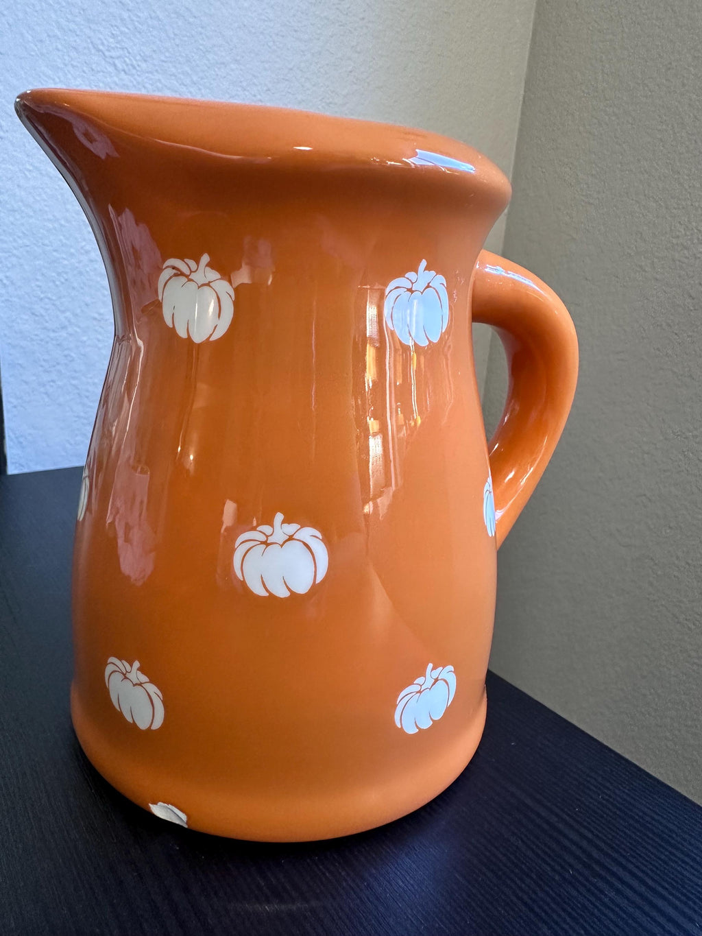 Terramoto Ceramic Orange Pitcher with White Pumpkins – Autumn Fall Decor. Ship Fast!