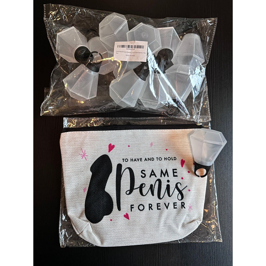 Bachelorette Party Favors | Wedding Ring Shot Glasses Set & Bride Makeup Bag. Ship Fast!
