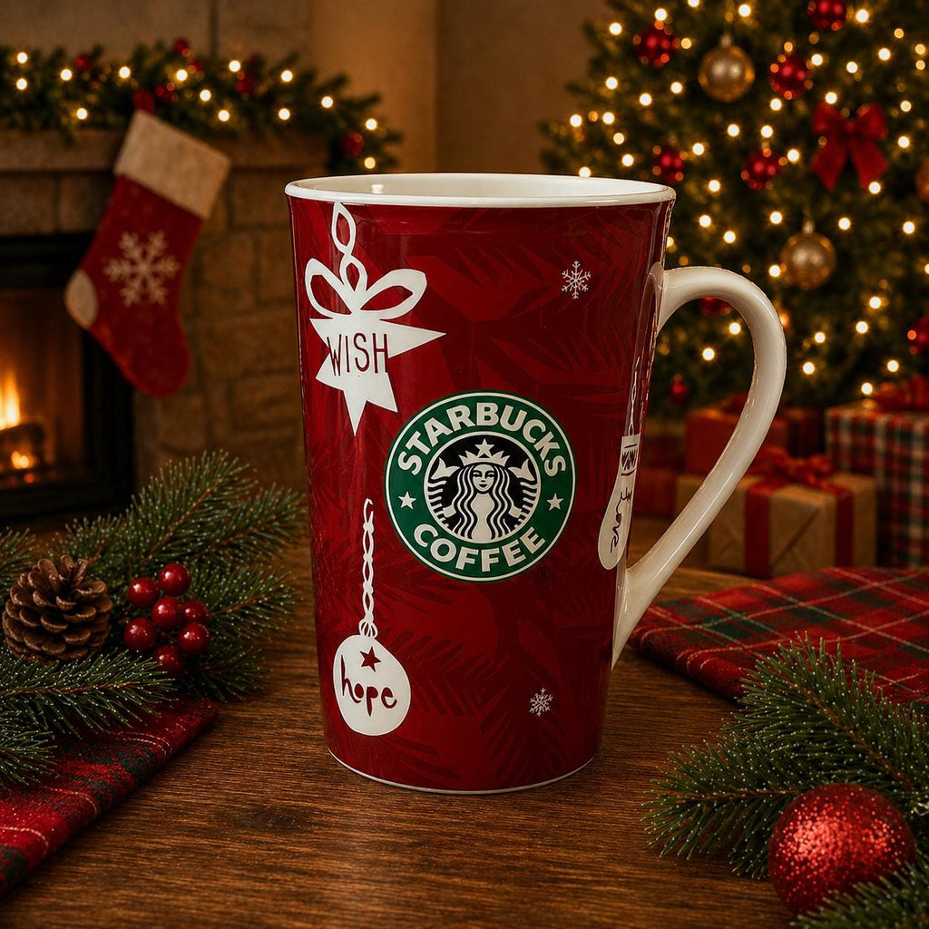 Starbucks Red Holiday Tall Cup 2009 16 oz Christmas Mug Bone China GUC | Little Joy Market