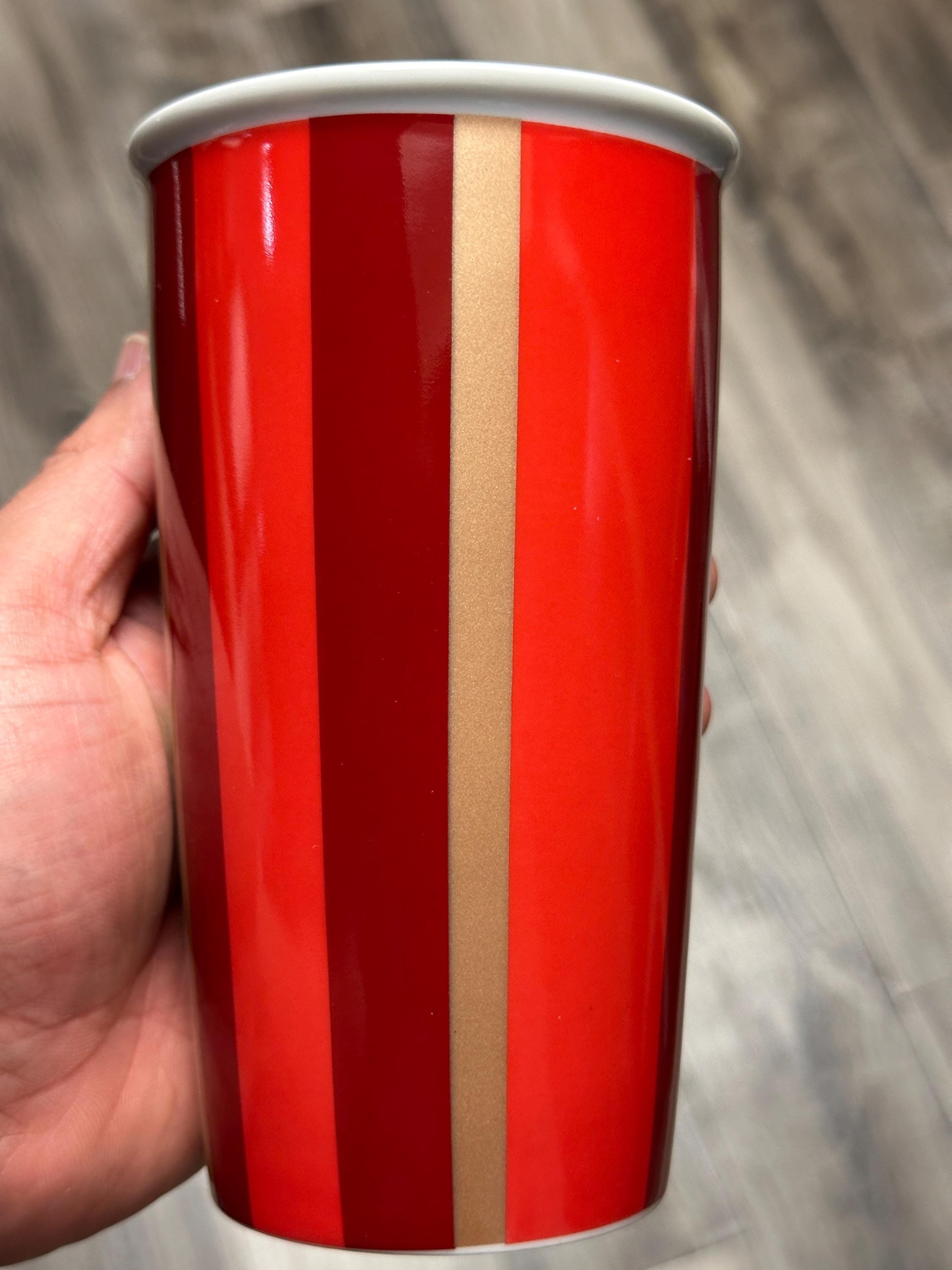 Starbucks Holiday Red & White Striped Ceramic Travel Tumbler 12oz – Ship fast!