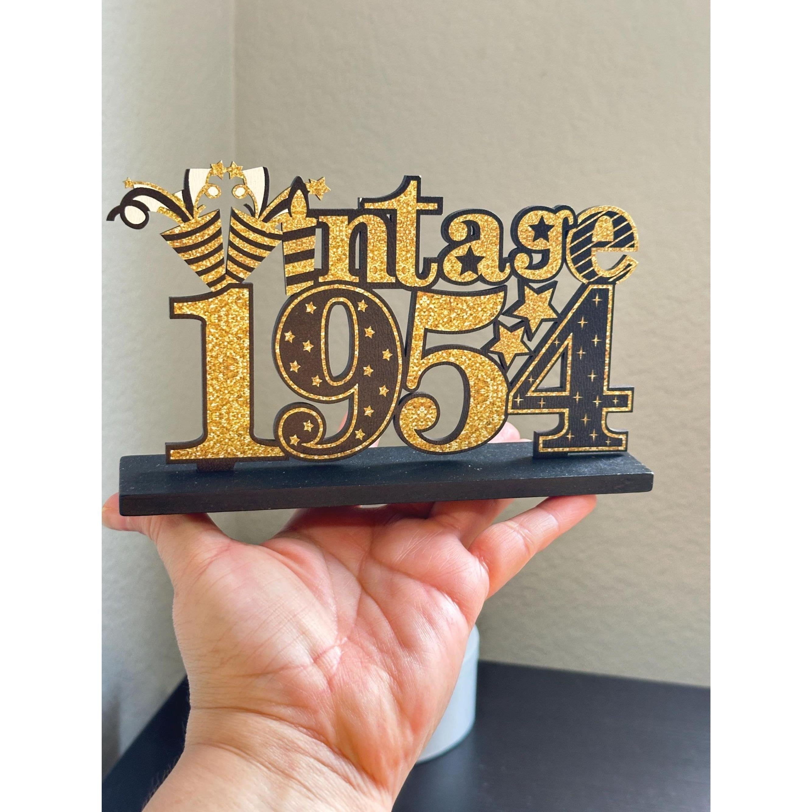 Vintage 1964 Party Centerpiece: Black & Gold Wood Decor. Ship Fast!