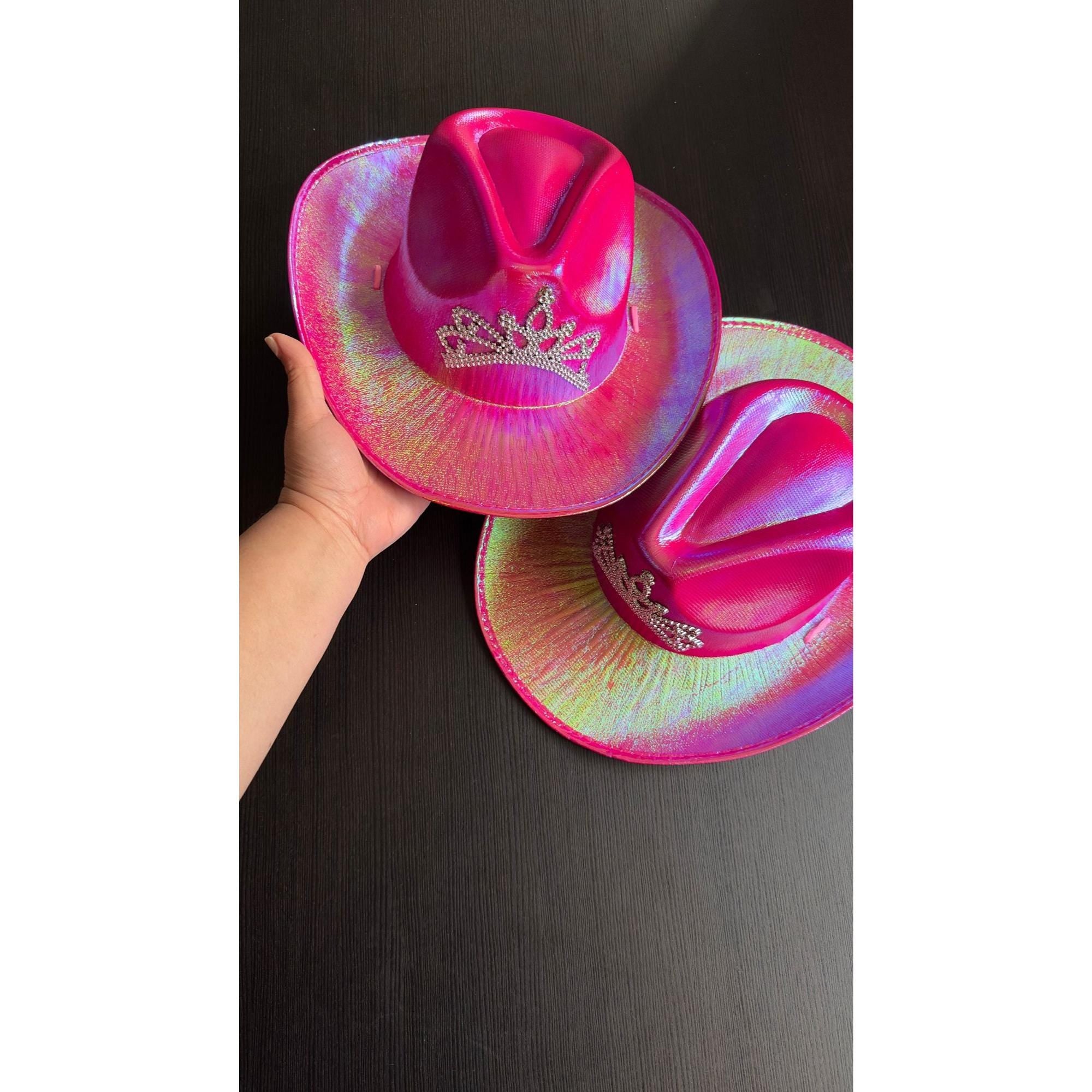Holographic Pink Cowboy Hat Set: Metallic Barbie Party Costume