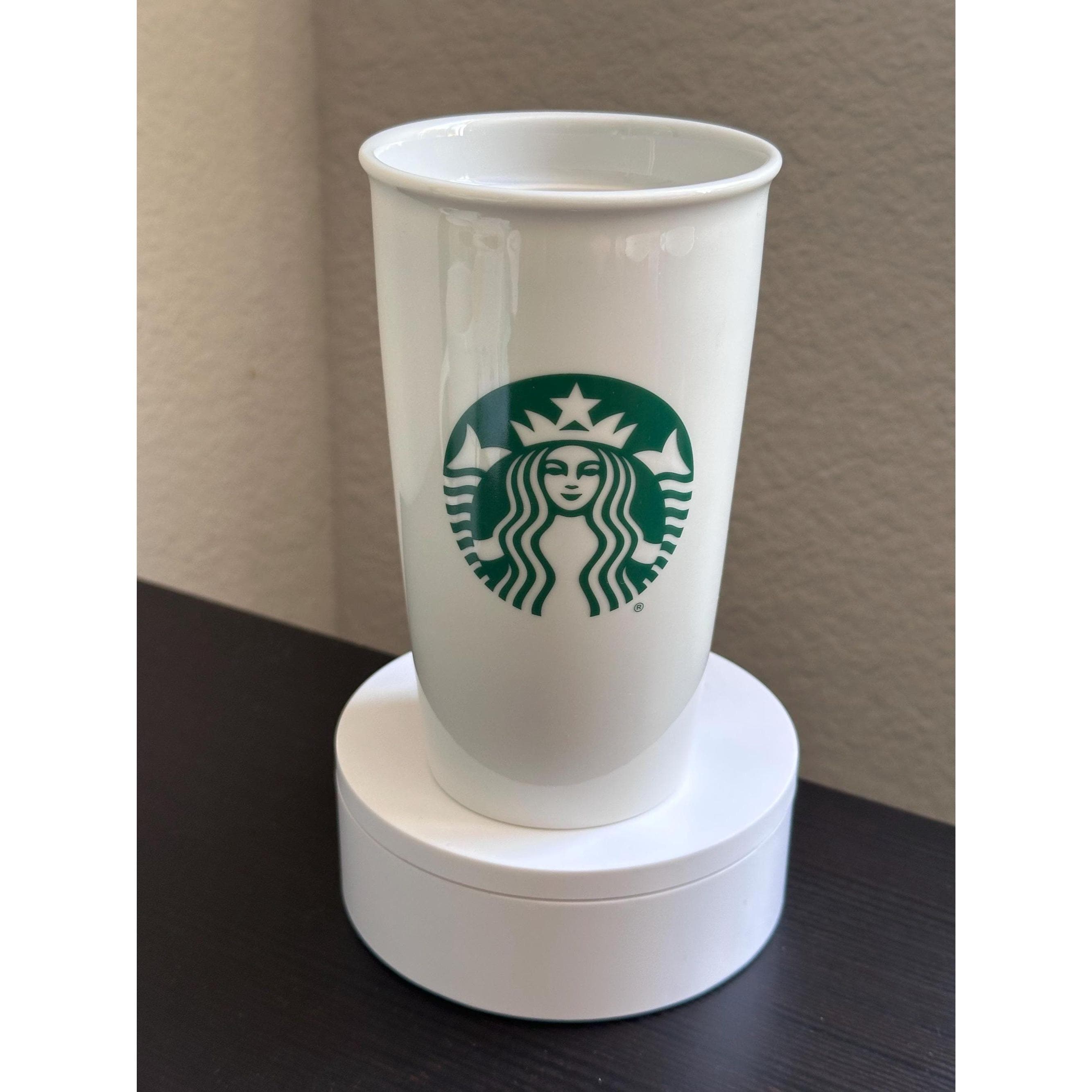 Starbucks Classic Ceramic Tumbler 12oz White Green Siren Mug 2016 EUC