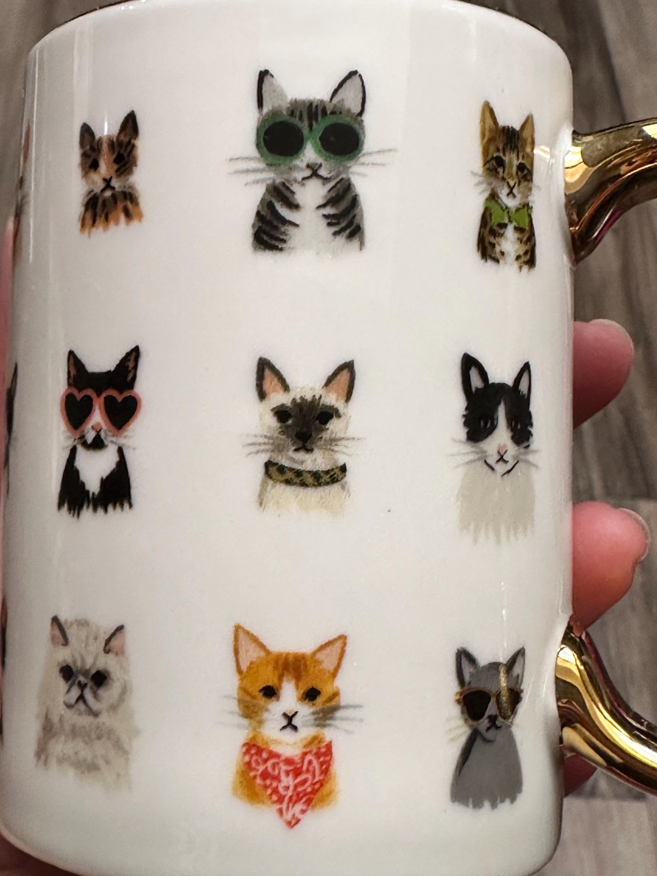 Colorful Cat Faces Coffee Mug with Gold Handle, 12 oz