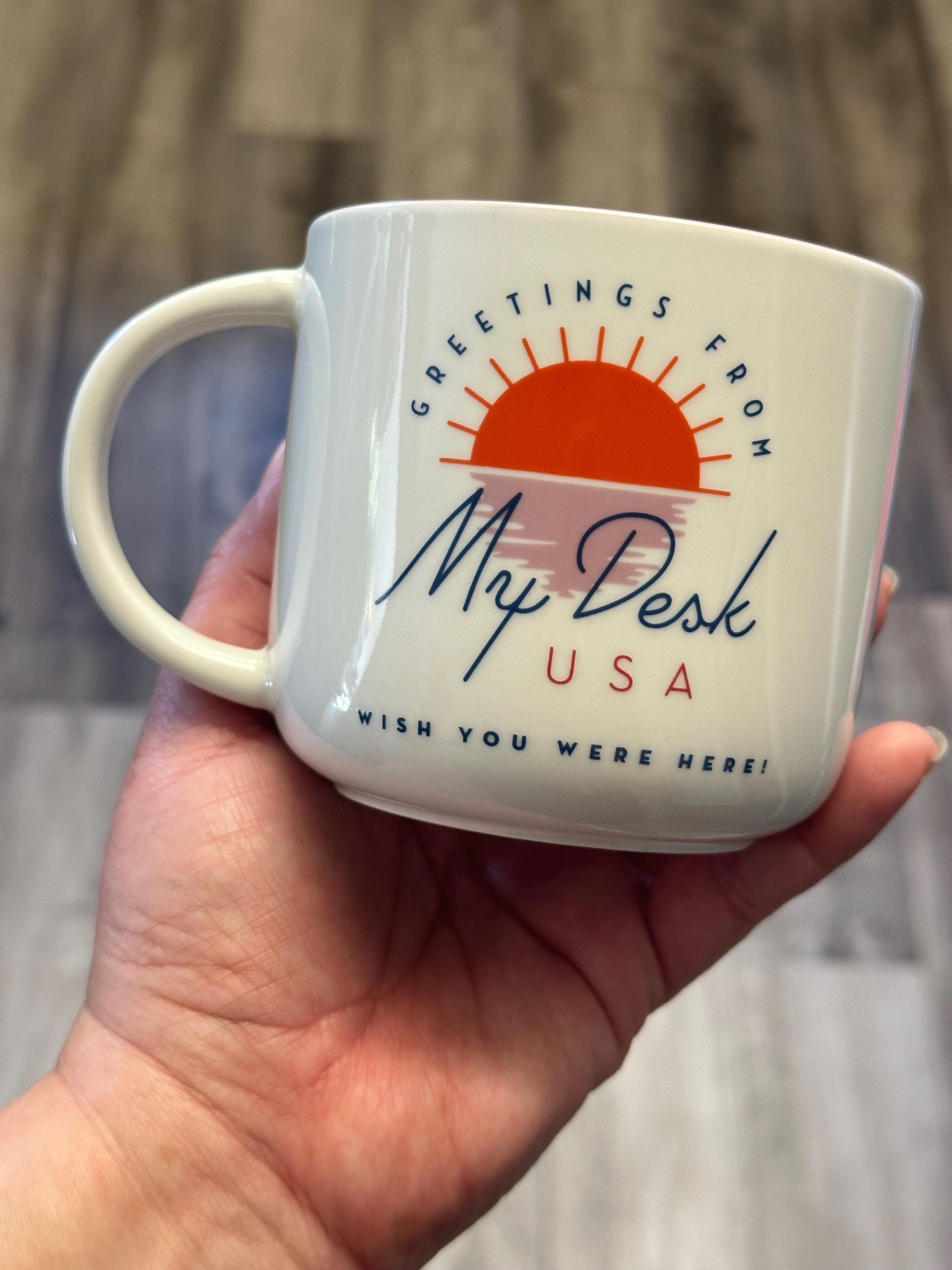 Greetings From My Desk USA Coffee Cup | 14 oz Ceramic. Ship Fast!