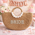Bridal Straw Beach Bag | Bride Pearl Letter Tote | Wedding & Honeymoon Bag. Ship fast! | Little Joy Market