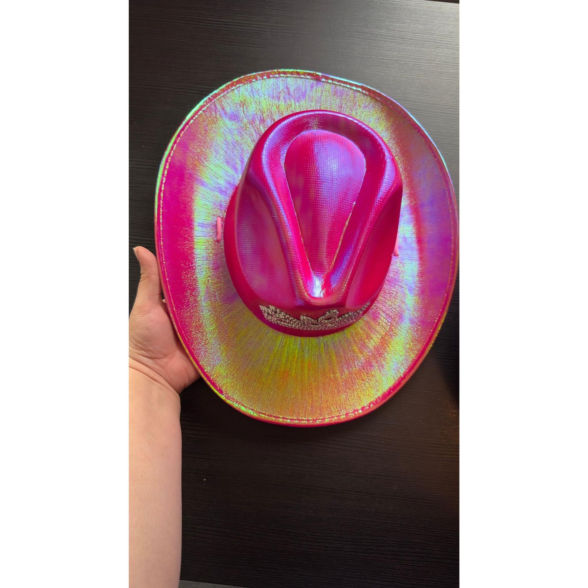 Holographic Pink Cowboy Hat Set: Metallic Barbie Party Costume