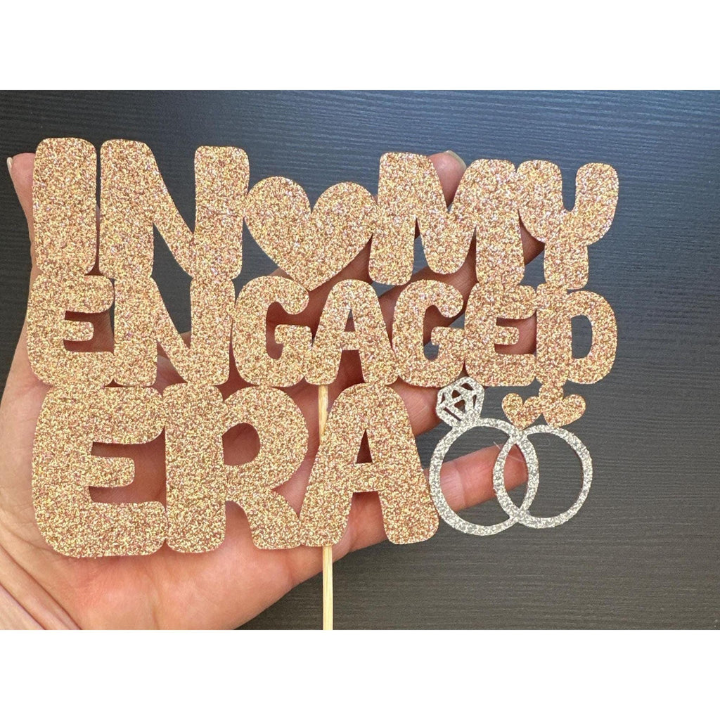In My Engaged Era Cupcake Topper: Rose Gold Glitter Engagement Party Decor. Ship Fast!