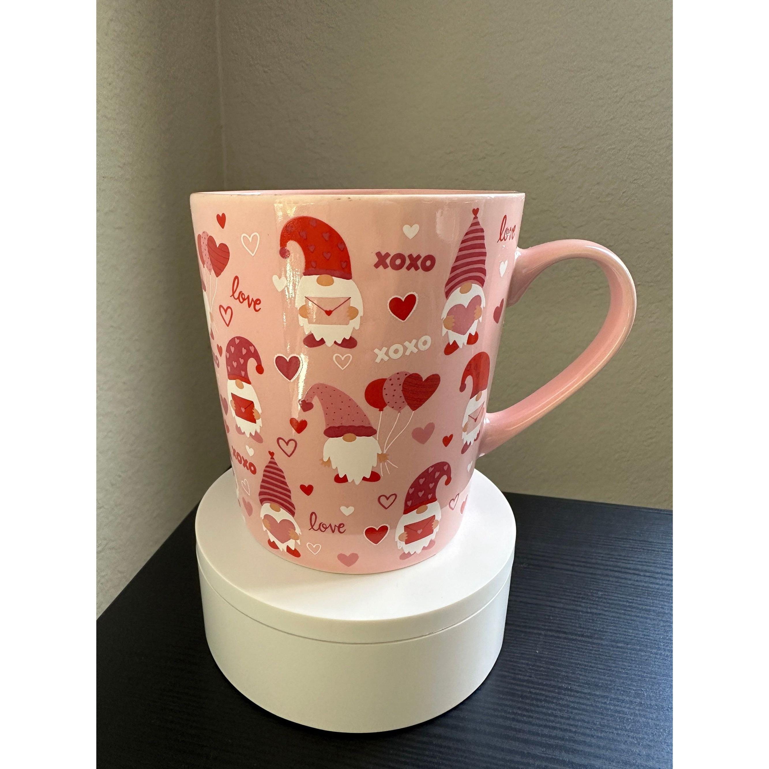 Pink Coffee Mug | Valentine's Day Gift, Love & Gnomes 14 oz