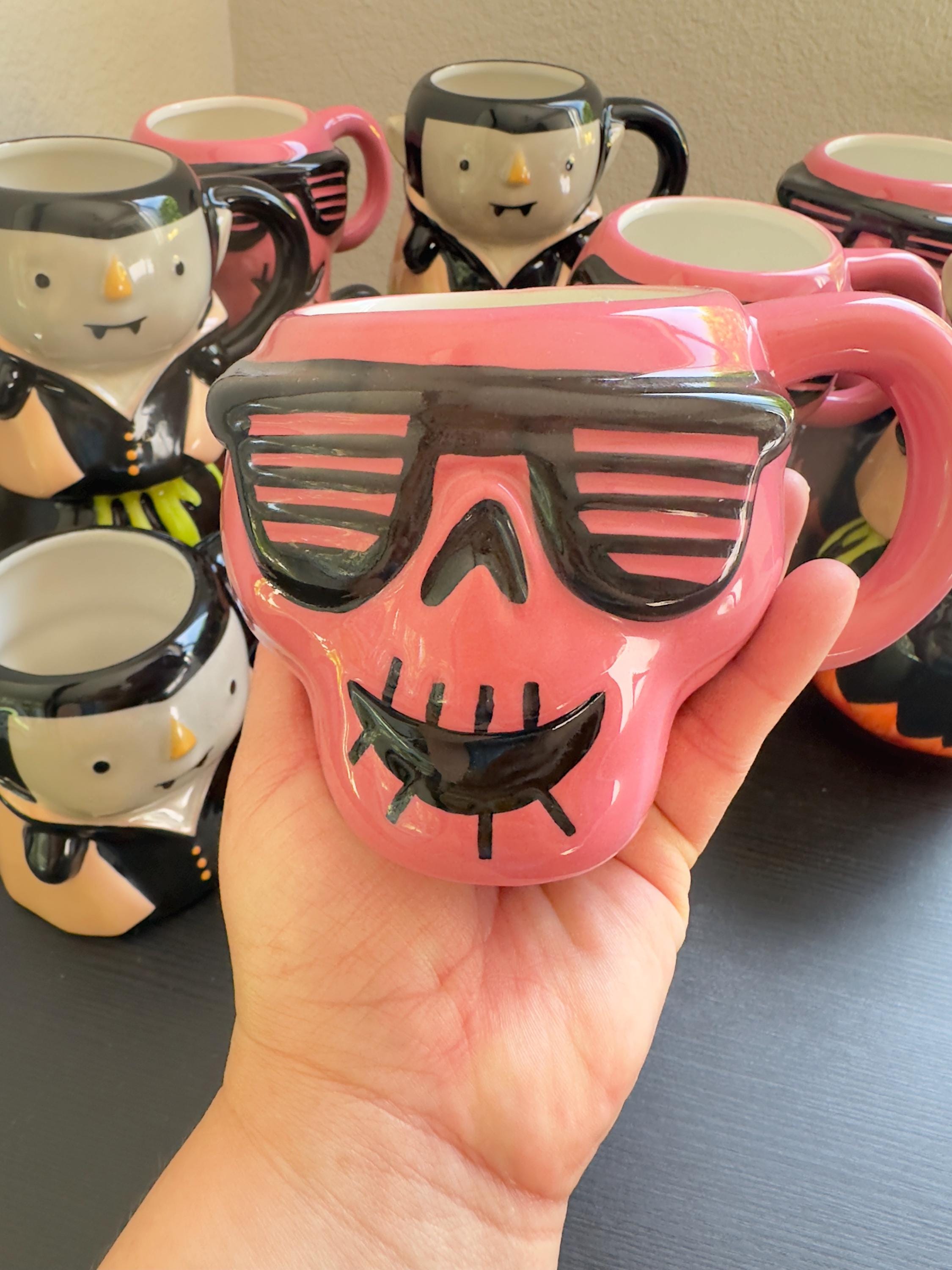 Halloween Skull Mug Pink 14.8 oz Earthenware – New. Ship Fast!