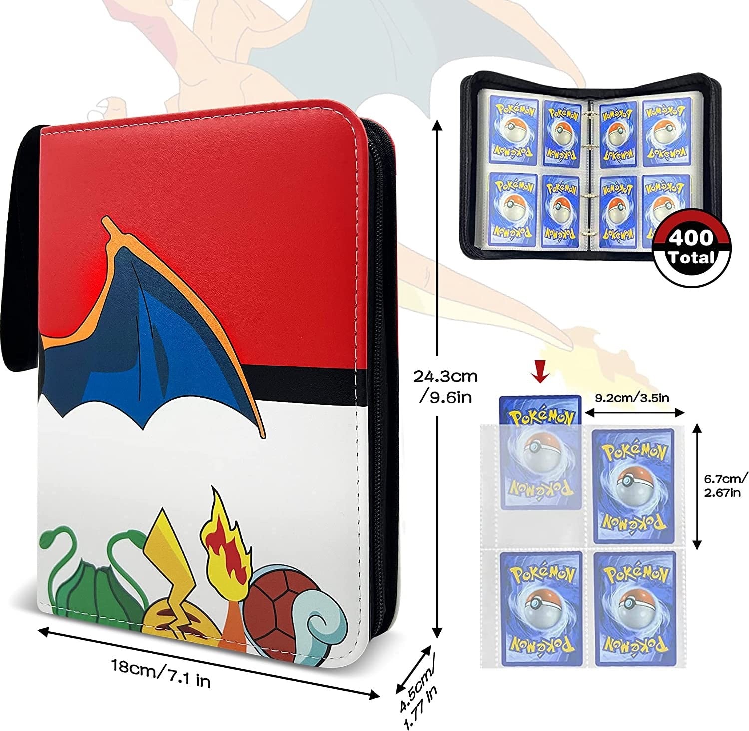 Trading Card Binder – Blue/Black, 50 Sleeves, 9.5x7", Compatible with Pokémon Cards
